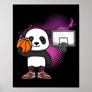 Póster Panda Bear Bysketbyll Player Animal Lover Hoops Dr
