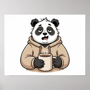 Póster Panda Café Dibujo Animado Demasiado Cansado Para F