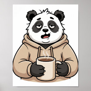 Póster Panda Café Dibujo Animado Demasiado Cansado Para F