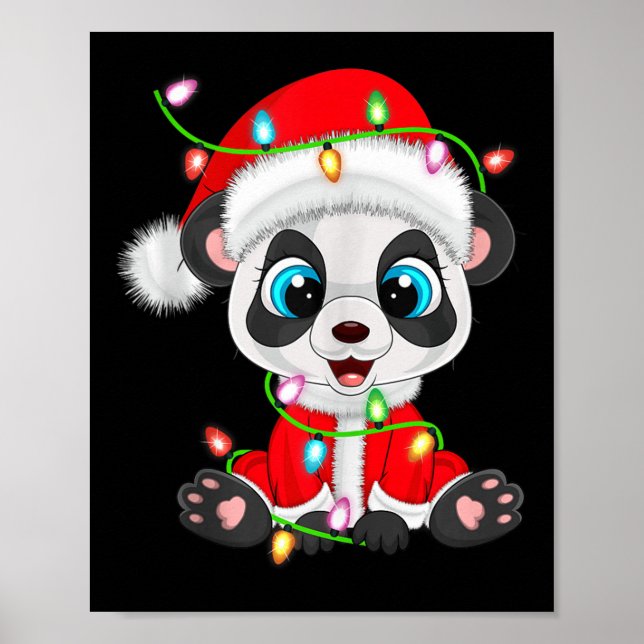 Póster Panda Christmas Lights Santa Costume Cute Animal X (Frente)