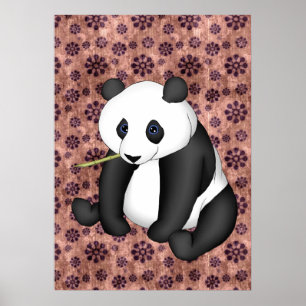 Póster Panda Comer Bambú En Un Fondo Vintage