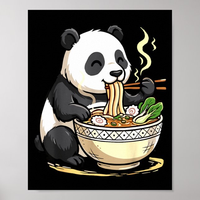 Póster Panda comiendo fideos Ramen divertidos  (Frente)