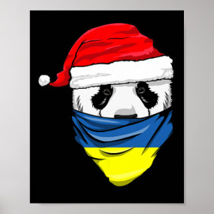Póster Panda con sombrero de Santa y bandera de Ucrania N