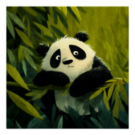 Póster Panda Curioso Vislumbre de Bambú
