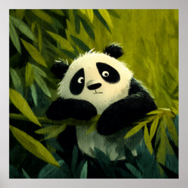 Póster Panda Curioso Vislumbre de Bambú