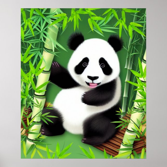 Póster Panda Cuta En Un Bosque De Bambú (Frente)