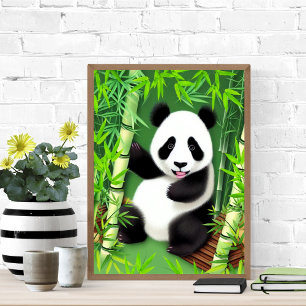Póster Panda Cute En Bosque De Bambú