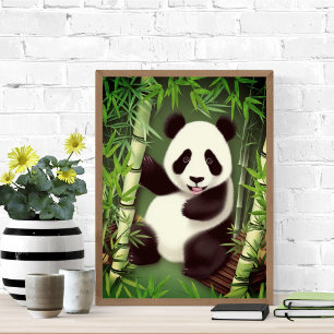 Póster Panda Cute En Poster Forestal De Bambú