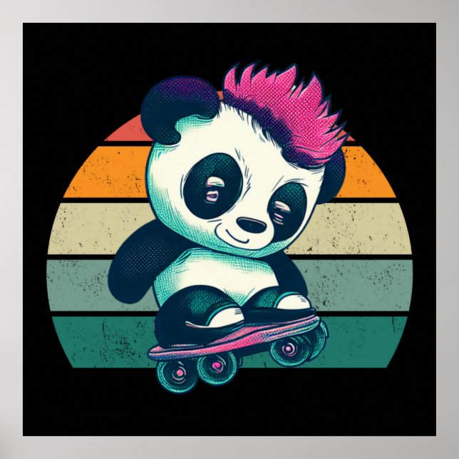 Póster Panda de bebé lindo con mohawk | Skater Panda (Frente)