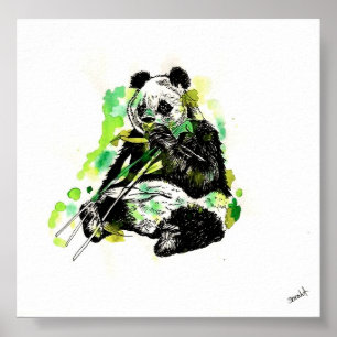 Póster Panda de color de agua