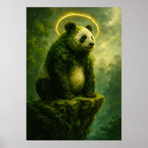 Póster Panda de Espíritu Forestal con Fantasía Halo Dorad