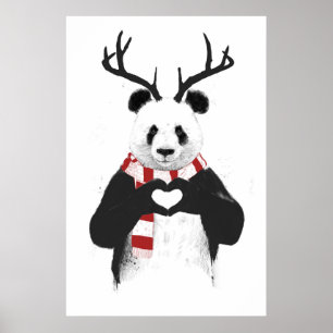 Póster Panda de navidad