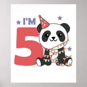 Póster Panda De Quinto Cumpleaños Para Niños 5 Años Poste