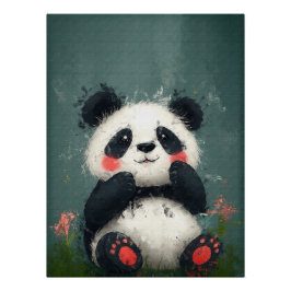 Póster Panda de rubefacción suave - Pintura digital