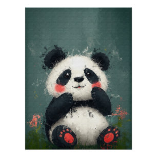 Póster Panda de rubefacción suave - Pintura digital