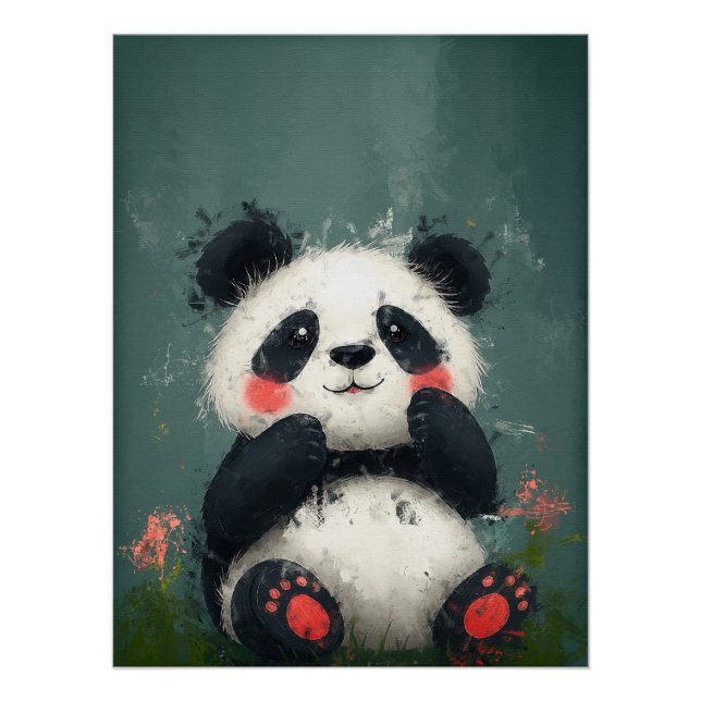 Póster Panda de rubefacción suave - Pintura digital (Anverso)