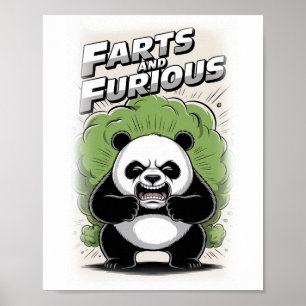 Póster Panda divertido haciendo un pedo en un fondo blanc