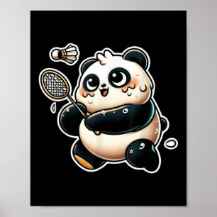 Póster Panda divertido jugando bádminton ejercicio deport