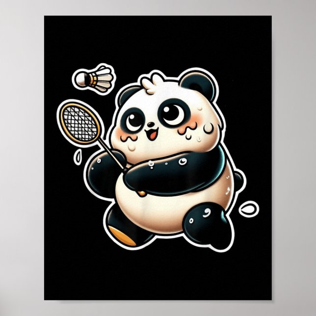 Póster Panda divertido jugando bádminton ejercicio deport (Frente)