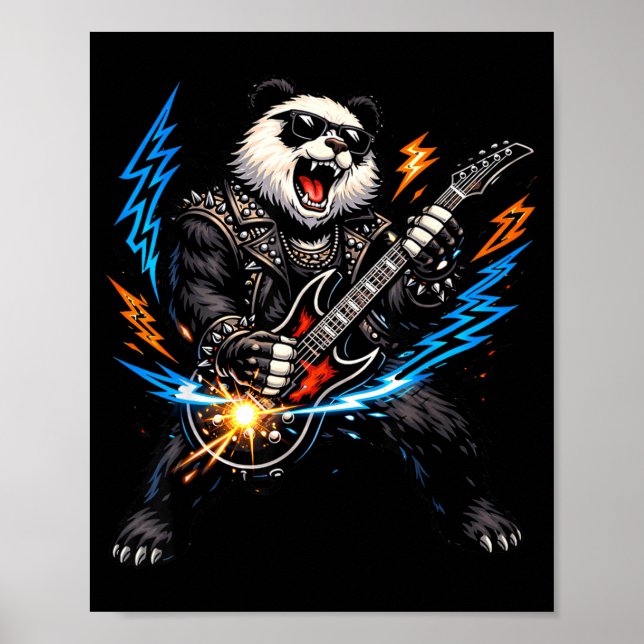 Póster Panda Divertido Tocando Guitarra Rock and Roll par (Frente)