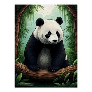 Póster Panda en exuberante vegetación