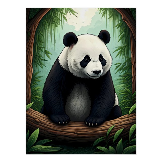 Póster Panda en exuberante vegetación (Anverso)