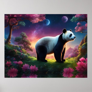 Póster Panda en un jardín de fantasía
