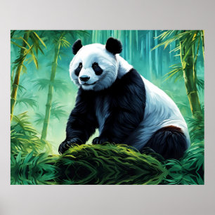 Póster Panda gigante en el bosque de Bambú