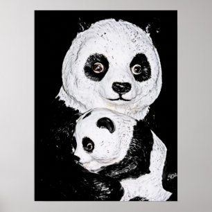 Póster Panda gigante y Cub, estilo 2