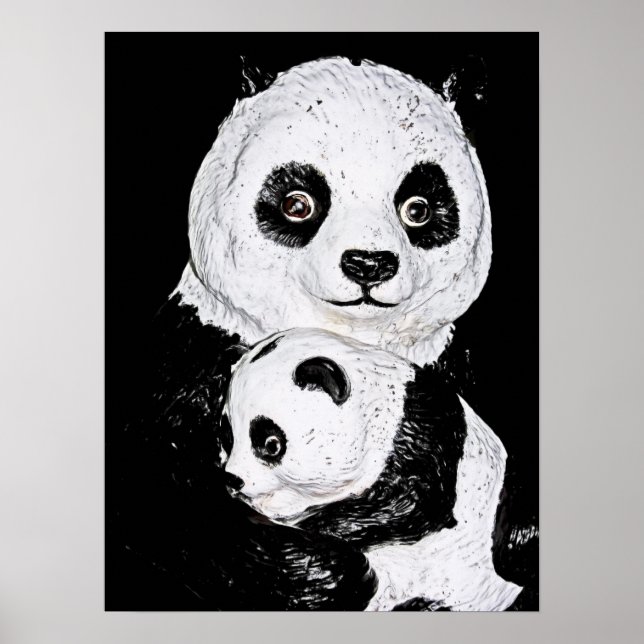 Póster Panda gigante y peine, estilo 2 (Frente)