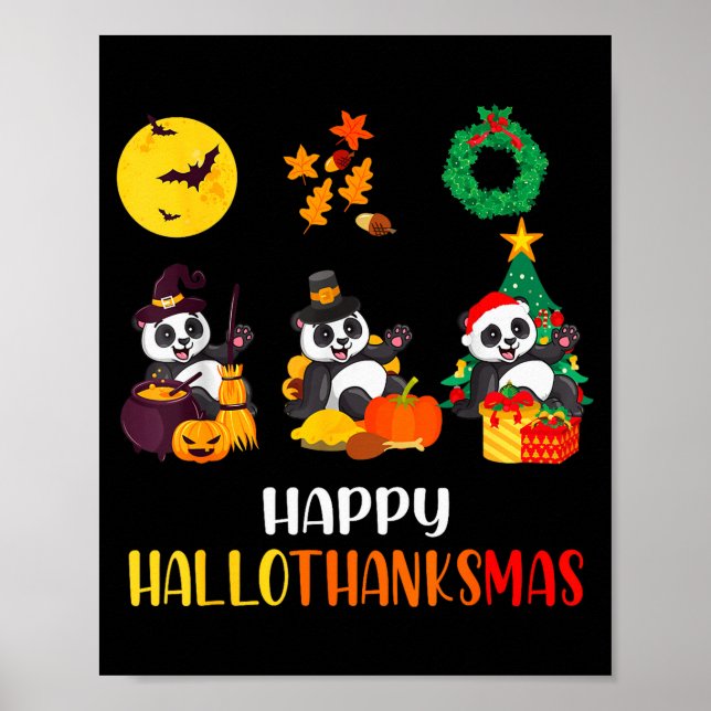Póster Panda Halloween Christmas Happy Hallothanksmas Pan (Frente)