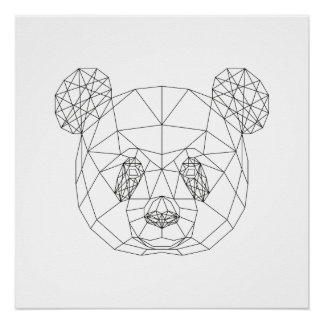 Póster Panda Head Geometric Black White Moderne Art Print