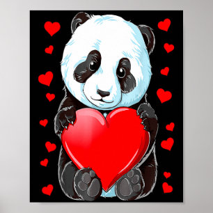 Póster Panda Heart Día de San Valentín Chicas Niños Mujer