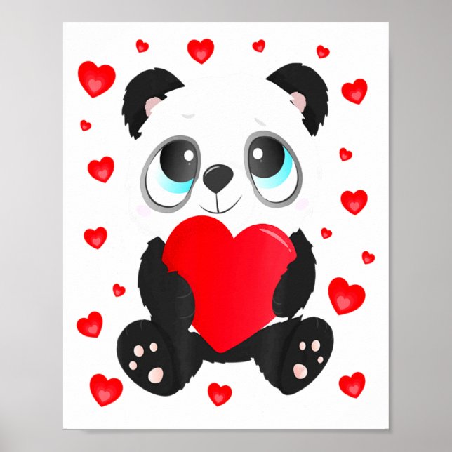 Póster Panda Heart Valentines Day Girls Kids Women Bear L (Frente)