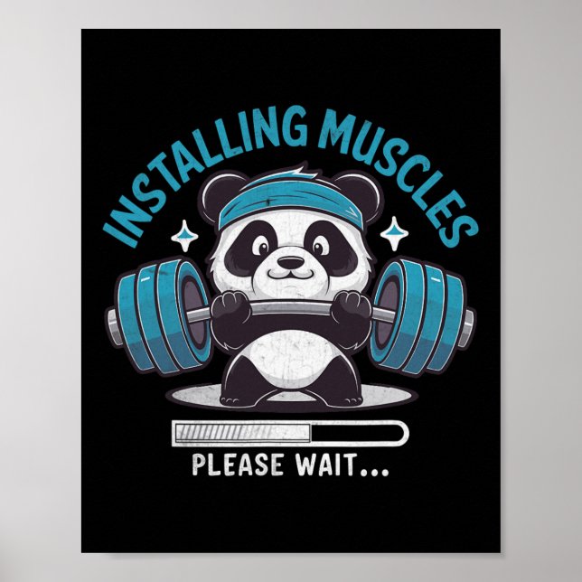 Póster Panda Instalando Músculos Por Favor Espere Levanta (Frente)