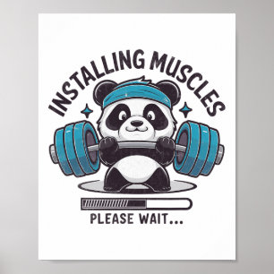 Póster Panda Instalando Músculos Por Favor Espere Levanta