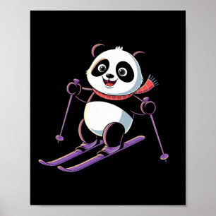 Póster Panda Inteligente Jugando Esquí Divertido Humoríst