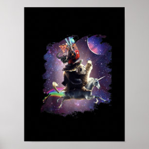 Póster Panda Llama Unicorn, un gato montando tortuga de p