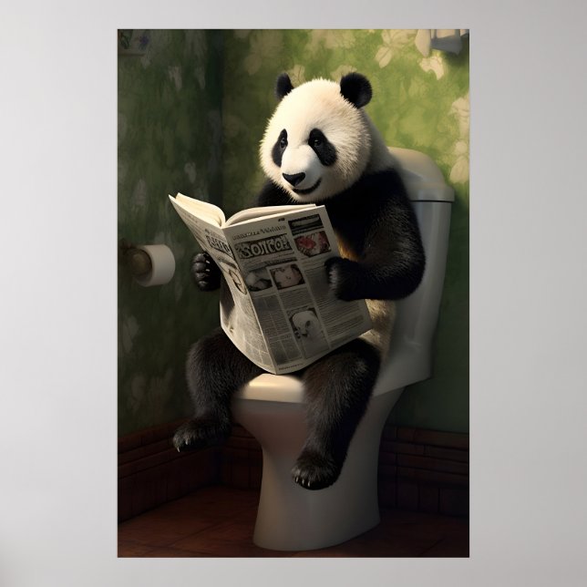 Póster Panda on Toilet Print, Funny Bathroom Wall Art (Frente)