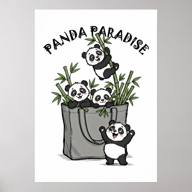 Póster Panda Paraíso de Bambú Masticando la Vida Lentamen (Frente)