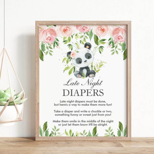 Póster Panda Pink Floral Late Night Diaper Baby Shower (Subido por el creador)