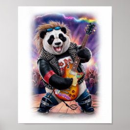 Póster Panda plays Rock and Roll on a White