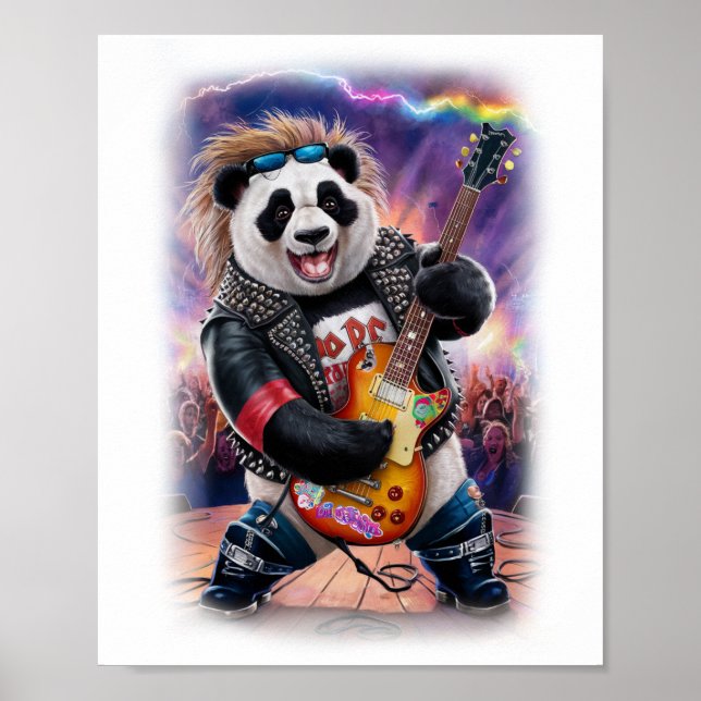 Póster Panda plays Rock and Roll on a White (Frente)