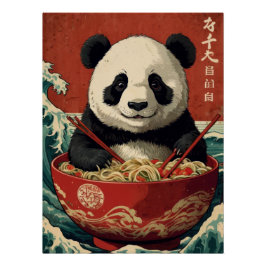 Póster Panda Ramen Bowl Japanese Art Style Cute 