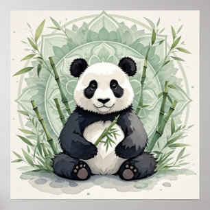 Póster Panda regordete sentado en una pose de loto