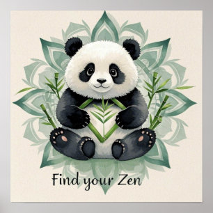 Póster Panda regordete sentado en una pose de loto Zen
