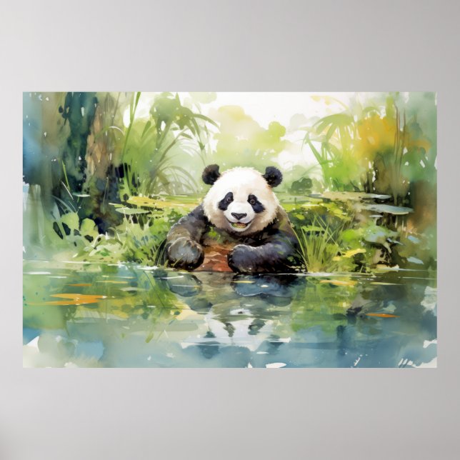 Póster Panda Relajándose En Jardín Diversión Animal Feliz (Frente)
