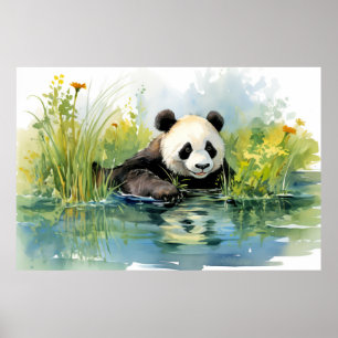 Póster Panda Relajándose En Jardín Diversión Animal Feliz