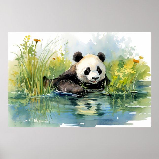 Póster Panda Relajándose En Jardín Diversión Animal Feliz (Frente)