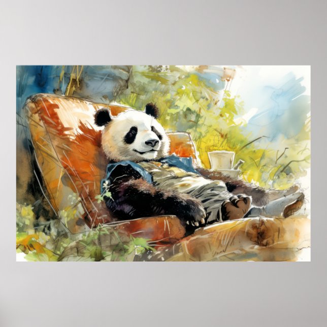 Póster Panda Relajándose En Jardín Diversión Animal Feliz (Frente)